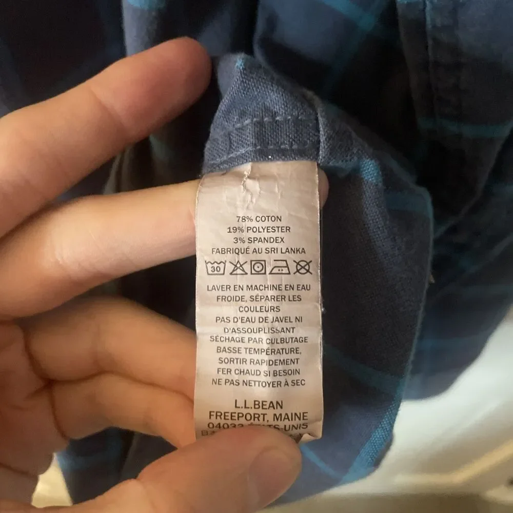 L.L. Bean Men’s Slightly Fitted Navy Stretch Plaid Button Down Shirt XXL Tall - Picture 3 of 5